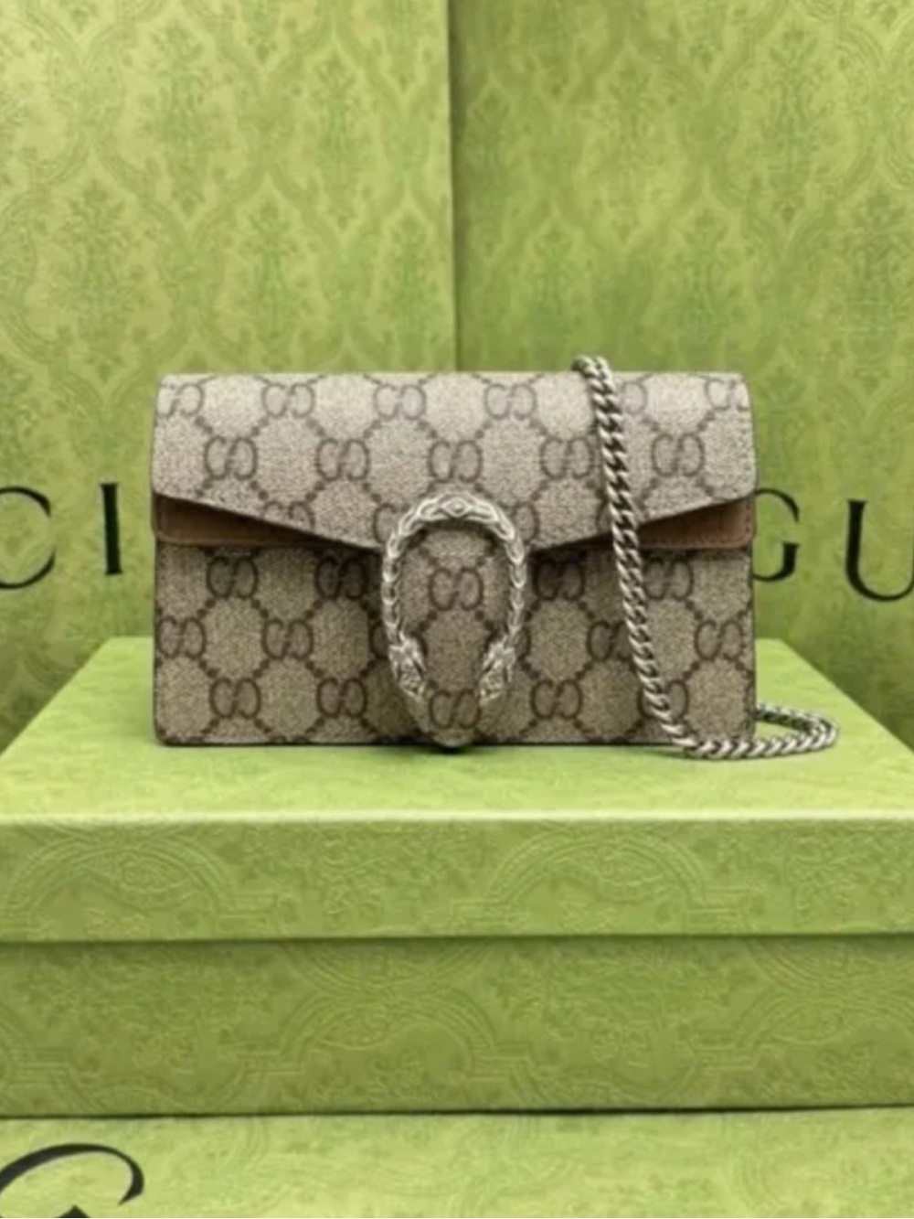 Gucci Beige Brown GG Supreme Dionysus Crossbody Bag